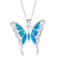 99 5% coupon applied at checkout save 5% with coupon Sterling Silver Lab Created Blue Opal Butterfly Pendant Necklace