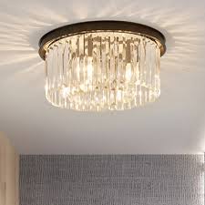 Black Round Ceiling Fixture Modern Chic Crystal Multi Light Flush Mount For Hallway Corridor Susuohome Com