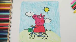 Peppa pig coloring pages collection in excellent quality for kids and adults. Peppa Pig Riding A Bike Coloring Page Colored By 7 Year Old Girl Kids Fun Art Kid S Fun Pack Youtube