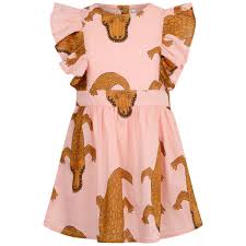 Mini Rodini Girls Pink Crocodile Ruffle Dress Girls