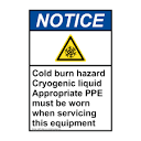 Vertical Cold Burn Hazard Cryogenic Sign - ANSI Notice - Hot / Burn