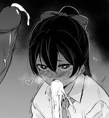 1girls after deepthroat after oral after throatpie black hair  blue eyes cum cum in mouth cum in throat cum inside cum overflow cute  dark-skinned female dark-skinned male fringe heart-shaped