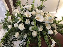 White Calla Lilies And Roses Casket Spray Casket Flowers Casket Sprays Funeral Flowers
