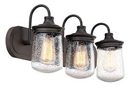 Kira Home Mason 23 3 Light Industrial Vanity Bathroom Light Seeded Glass Shade Oil Rubbed Bronze Finish Farmhouse Goals