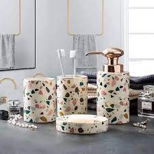 Outfit your bathroom with fine bath accessories that bring function and style to your bathroom with vanity mirrors, trays, countertop bath sets and more. Ceramic Bath Accessory Set Terrazzo Bathroom Accessories Set 4 Pieces Sanitary Combination Wash Tool Bathroom Accessories Sets Aliexpress