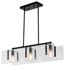 3 Light Black And Antique Gold Pendant Light With Verre Strie Glass Transitional Pendant Lighting By Edvivi Lighting