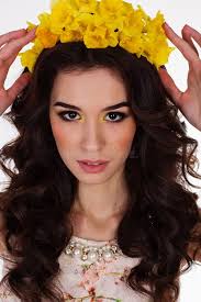 Girl with Wreath of Daffodil Flowers