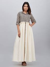 Buy Off White Black Block Printed Striped Khadi Cotton Maxi Dress Online At Theloom New Dress Pattern Dress Patterns Dresses