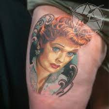 She is sitting on a foaming washing machine, getting her rocks off :) she is tattooed, check out the detail Lucille Ball Vintage Color Portrait By Jake Bertelsen Tattoonow