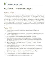 Quality Assurance Manager Job Description
