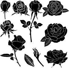 Flowers, rose bouquet with red buds and petals and black stems and leaves, silhouette on white background. Black Rose Tattoo Meanings And Designs In 2020