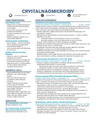 This template includes a clear elevator pitch and lays out relevant work experience, education, and skills/certifications that are tailored specifically for such a. Crystal Naomi Crosby Social Media Manager Resume