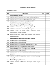 Kajian ini bertujuan untuk mengenal pasti jenis jenis dimensi kecerdasan emosi pelajar serta hubungannya dengan pencapaian akademik dan tingkah laku kenakalan pelajar. Borang Soal Selidik Kecerdasan Emosi Pdf