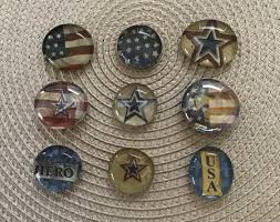 Magnets-patriotic Magnets-set of 9-glass Magnets-fridge  Magnets-stars-flags-hero-usa
