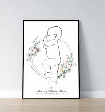 Birth Poster In Scale 1 1 Personalized Baby Poster Digital Etsy In 2021 Baby Posters Baby Illustration Line Art Drawings