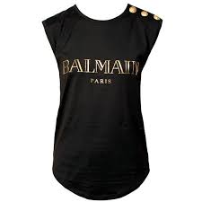 Black And Gold Shirt Women S Balmain Logo Tee Gold Buttons Black 765 Ron Liked On Polyvore Featuring Tops T Shirts Shirts Blu Black And Gold Shirt Gold T Shirts Sleeveless Tee Shirt