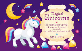 Download free unicorn png images. Magical Unicorns Vector Clip Arts In Illustrations On Yellow Images Creative Store