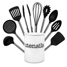 Maybe you would like to learn more about one of these? Country Kitchen 10 Piece Nylon Cooking Utensil Set With Holder Black Kitchen Tools And Gadgets With Rounded Gunmetal Handles Kitchen Utensils Gadgets Kitchen Dining Environews Tv