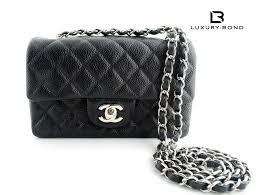 Authentic Black And White Chanel Bag Chanel Black Caviar Mini Classic Flap With Silver Chrome Hardware Rectangular Shape Authentic Designer Handbags Chanel Chanel Bag Burberry Handbags