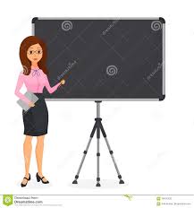 Cute Young Business Woman Pointing At Empty Flip Chart