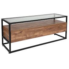 Stylish coffee table small coffee table barker and stonehouse reclaimed wood coffee table metal casting living rooms san dining furniture. Cumberland Collection Glass Coffee Table With Two Drawers And Shelf In Rustic Wood Grain Finish Restaurant Furniture Org