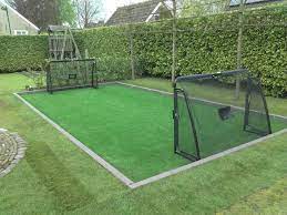 Image Result For Narrow Garden Design With Trampoline And Football Goal Turf Backyard Small Backyard Landscaping Backyard Sports