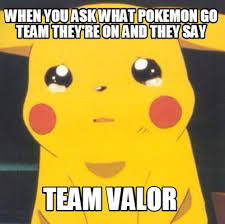 Meme Creator Funny When You Ask What Pokemon Go Team They Re On And They Say Team Valor Meme Generator At Memecreator Org