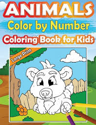 large print color by number animals coloring book for kids perfect and easy color by number activity book for girls and boys ages 4 8 with incredible a book by mini coloring studio