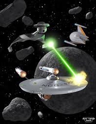 Star Trek Picard Romulan Bird Of Prey Enterprise In Battle With Klingon D7 Battle Cruiser And Romulan Bird Of Prey Star Trek Art Star Trek Starships Star Trek Ships