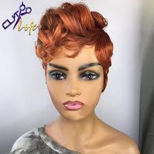 Orange Ginger Short Curly Bob Pixie Cut Human Hair Wig