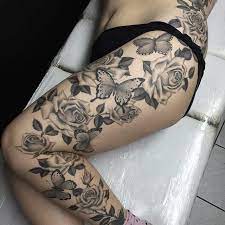Beautiful Nature Inspired Black And Grey Leg Sleeve Via Oliver Macintosh Ig Oliver Macintosh Oli Flower Leg Tattoos Butterfly Leg Tattoos Leg Sleeve Tattoo