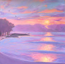 An original hand painted acrylic painting of a ocean sunset seascape. Sunset Beach Seascape Art Sunset Painting Acrylic On Canvas