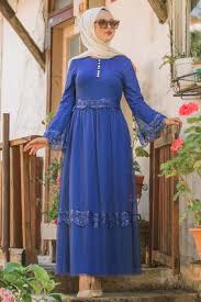 nayla collection volan kol indigo mavisi tesettur elbise 100421im tesetturisland com elbise indigo victorian elbiseler