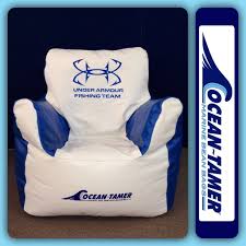 Check Out This Ocean Tamer Armchair In Our New Blue Carbon Fiber And White This Armchair Marine Bean Bag Was Customized Wit Marine Metallic Blue Custom Images