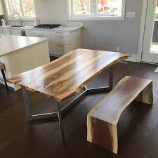 The concrete has been hand polished soft to touch and sealed. Live Edge Walnut Dining Table With A Waterfall Bench Rustic Dining Room Toronto By Roca Wood Works Inc Houzz Uk