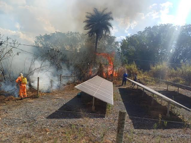 Portal Arcos - Vegetação pega fogo e coloca usina e casas em risco
