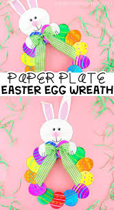 Make a paper plate easter bunny with two small paper plates, cotton balls, and wiggly eyes. How To Make A Paper Plate Easter Egg Wreath Easy Easter Craft For Kids Easter Kids Easy Easter Crafts Easter Egg Wreath