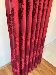 A contemporary take on the pencil pleat, dress your windows in striking eyelet patterns. Red Jacquard Velvet Damask Curtains For Living Room Rhanfold