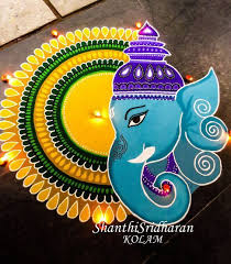 Blue Ganesha With Yellow Round Rangoli Designs Diwali Colorful Rangoli Designs Rangoli Designs