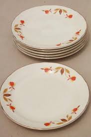 Maybe you would like to learn more about one of these? Vintage Jewel Tea Autumn Leaf Bread Butter Plates Hall China Jewel T Dinnerware