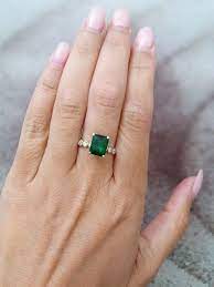 Sale Statement Emerald Ring Rectangle Ring Gold Ring May Birthstone Engagement Ring Diamo Birthstone Engagement Rings Emerald Engagement Ring Engagement Rings