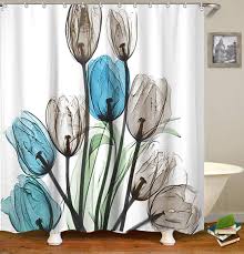 Amazon Com Livilan Blue Floral Shower Curtain Tulip Flowers Fabric Bathroom Curtains Set With Hook 72x72 Inches Machine Washable Light Blue White Gray Home Kitchen