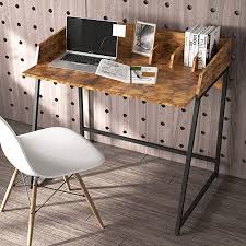 Amazon Com Ironck Small Desk Computer Table For Small Place Work Table Study Desk With Raised Corner And In 2020 Small Desk Industrial Style Desk Small Computer Desk