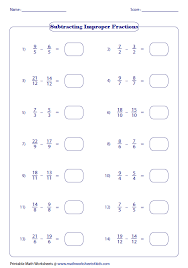 Subtracting Fractions Worksheets Fractions Worksheets Adding Improper Fractions Addition Of Fractions