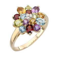 9ct Gold Diamond And Multi Coloured Stones Ring Ernest Jones Colored Stone Rings Multi Color Stones Stone Rings