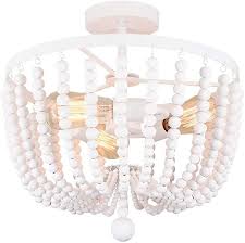 A charming addition to your hallway, this semi flush mount combines a rustic frame and birch wood beads to fit perfectly with your farmhouse or. Alice House 16 5 Rustic White Wood Bead Chandelier 3 Light Semi Flush Mount Light Far Wood Bead Chandelier Farmhouse Ceiling Light Semi Flush Mount Lighting
