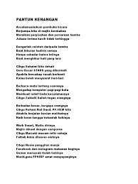 Ibu bapak guru, ini aku tiga tahun yang lalu ku harap pagi ini engkau baik baik saja pagi ini masih terasa seperti pagi yang lalu ini aku yang dulu selembar kertas putih. Pantun Majlis Perpisahan