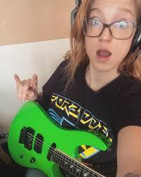 Here we have the incredibly talented Courtney Cox from Burning Witches  rocking a new Forbidden shirt while recording. Courtney was one of our  liaisons for the day at the Rock Hard Festival.