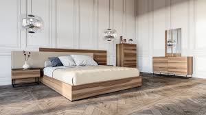 This complete bedroom set includes a bed, 2 nightstands, dresser and a mirror. Nova Domus Matteo Italian Modern Walnut Fabric Bedroom Set Beds Bedroom