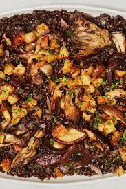 Roasted Mushrooms With Braised Black Lentils And Parsley Croutons Recipe Recipe Lentils Main Dish Recipes Nyt Cooking